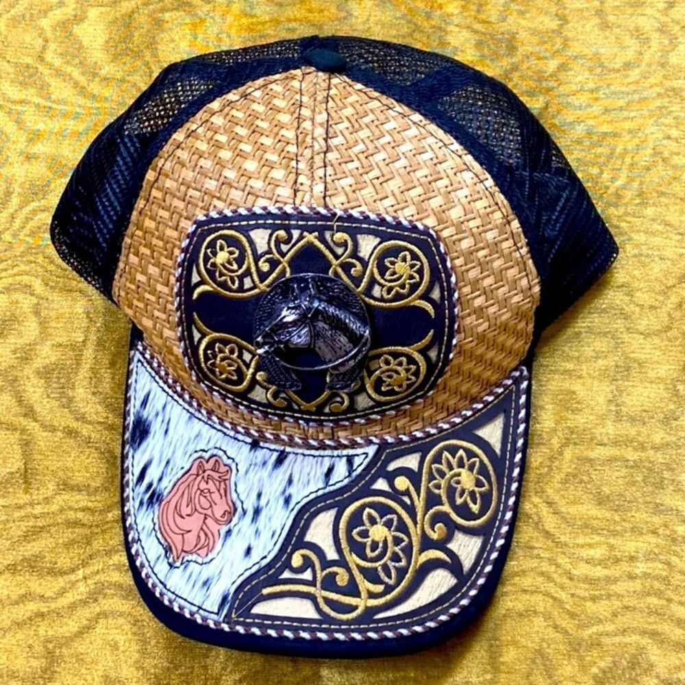 Straw Design Metallic Rodeo Cowboy Trucker Unisex Cap Hat Adjustable Classic
